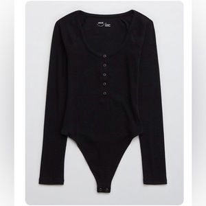 aerie ribbed long sleeve henley bodysuit
